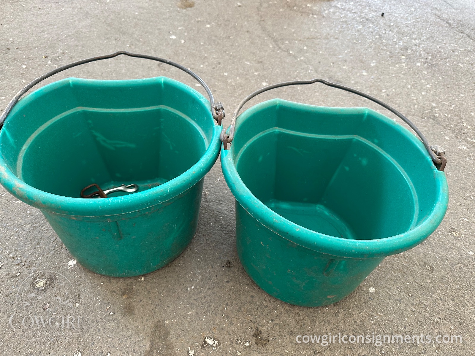 Pair Of Flat-Back Water Buckets With Hanging Hardware