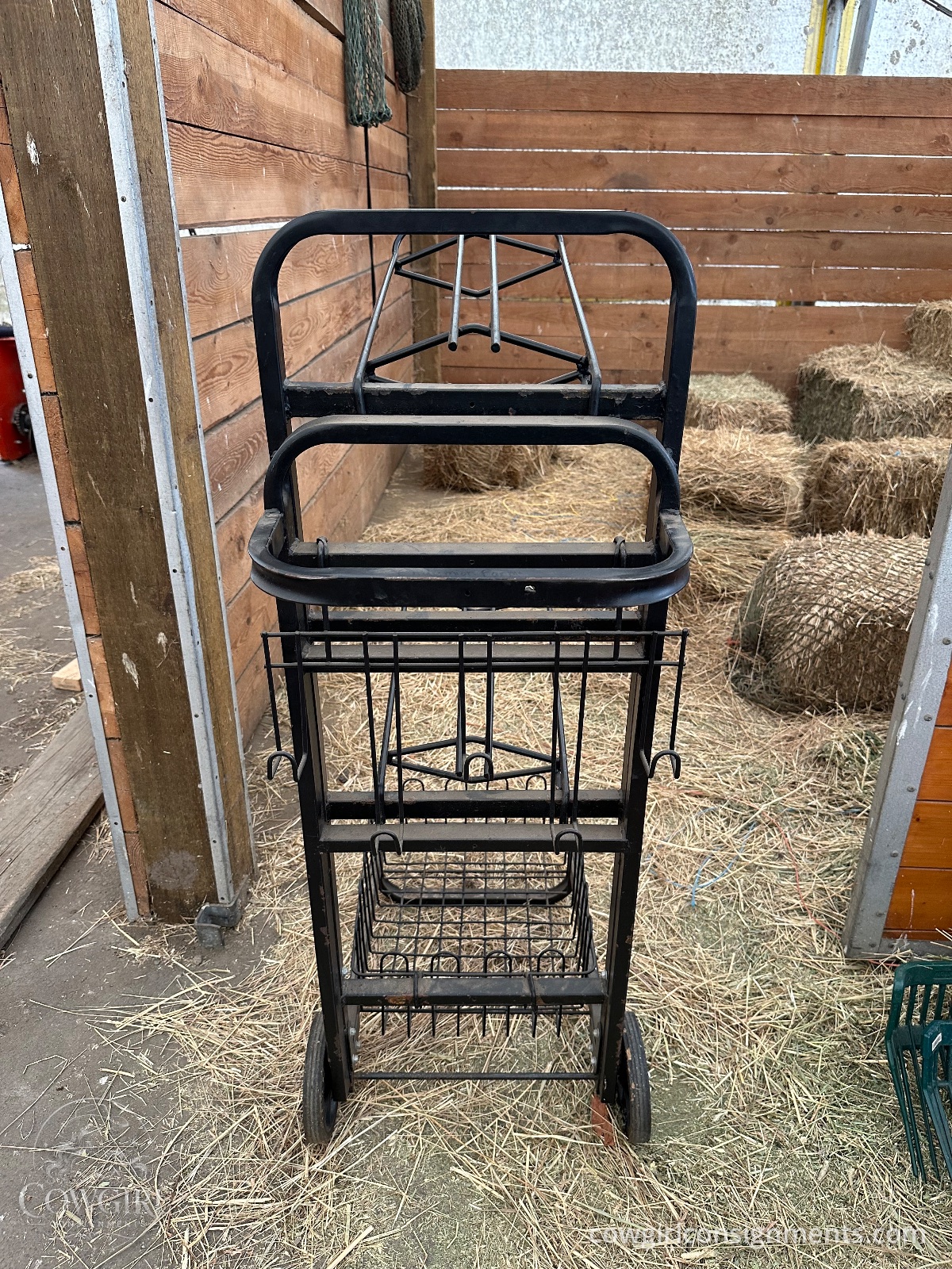 Rolling Two-Saddle Tack Cart With Bridle Hooks And Basket, photo 2